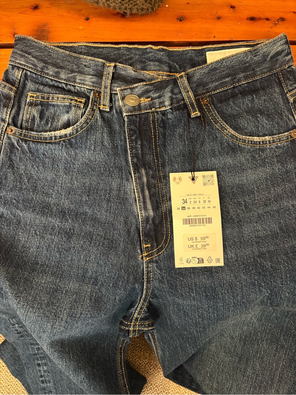 Zara Women’s size 2 NWT Denim Barrel jeans midrise asymmetrical button-fly - Picture 7 of 8